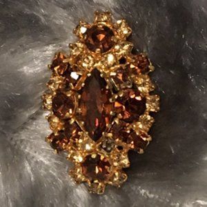 Gorgeous Art Signed Brown Amber Stone Brooch